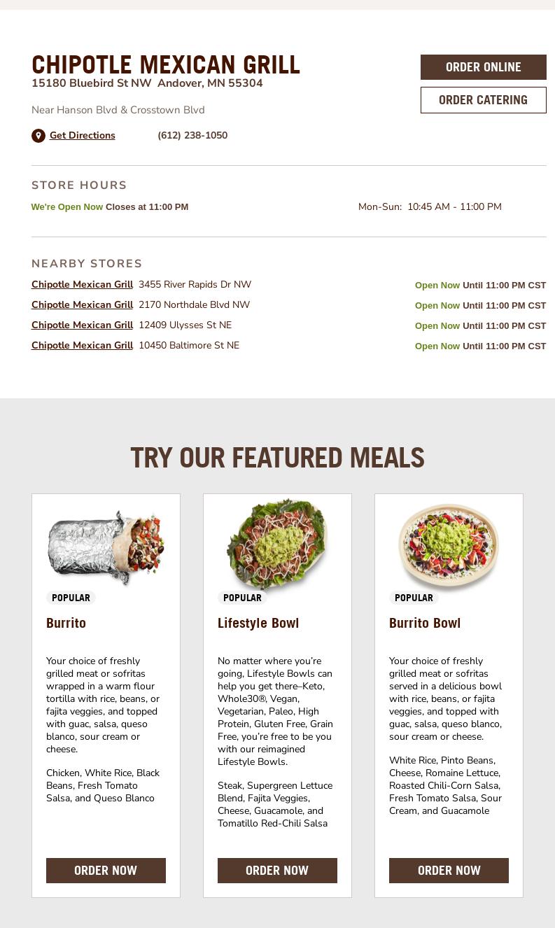 Chipotle Mexican Grill Menu