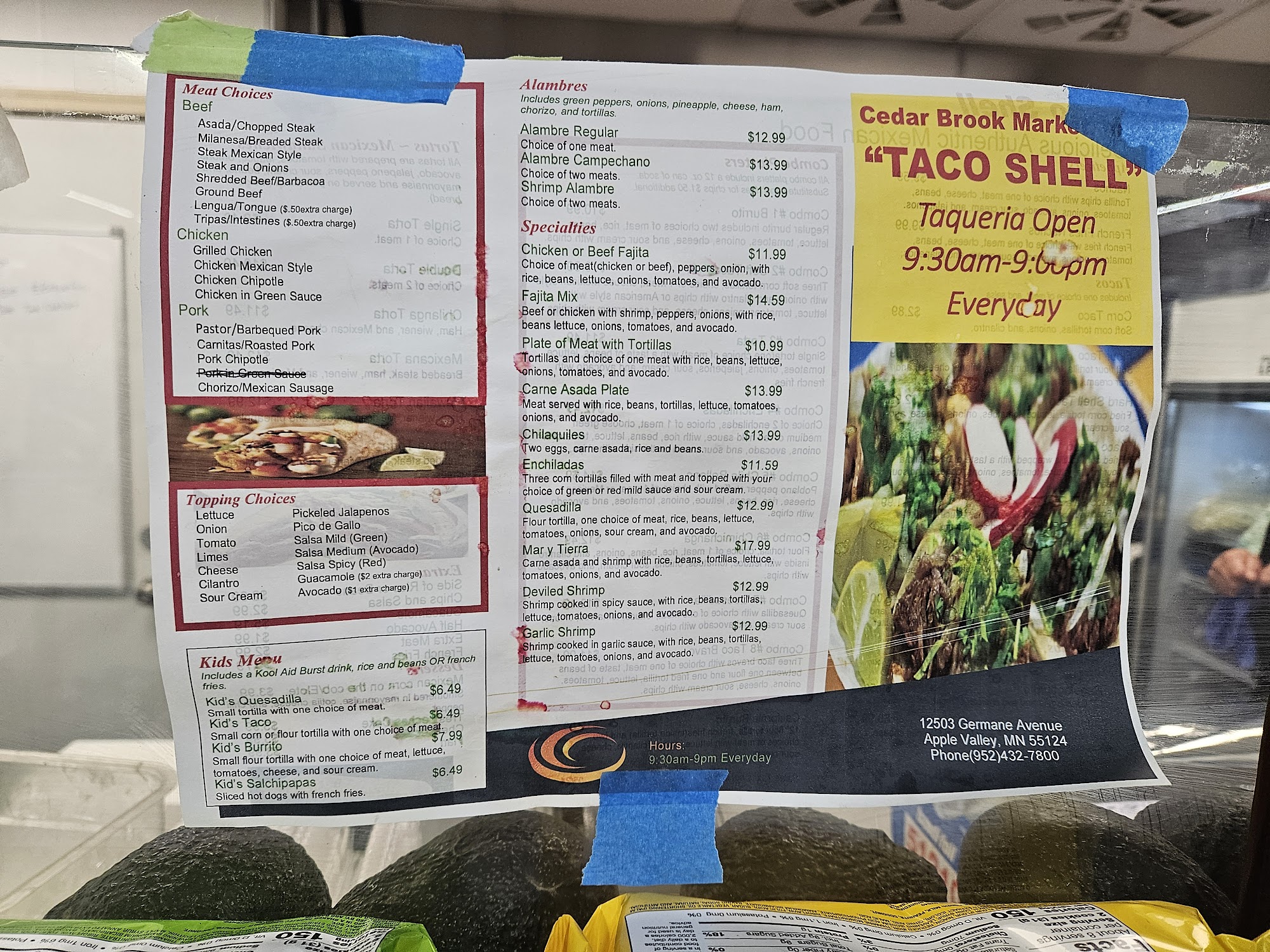 Cedar Brook Market Inc. & Taqueria Menu