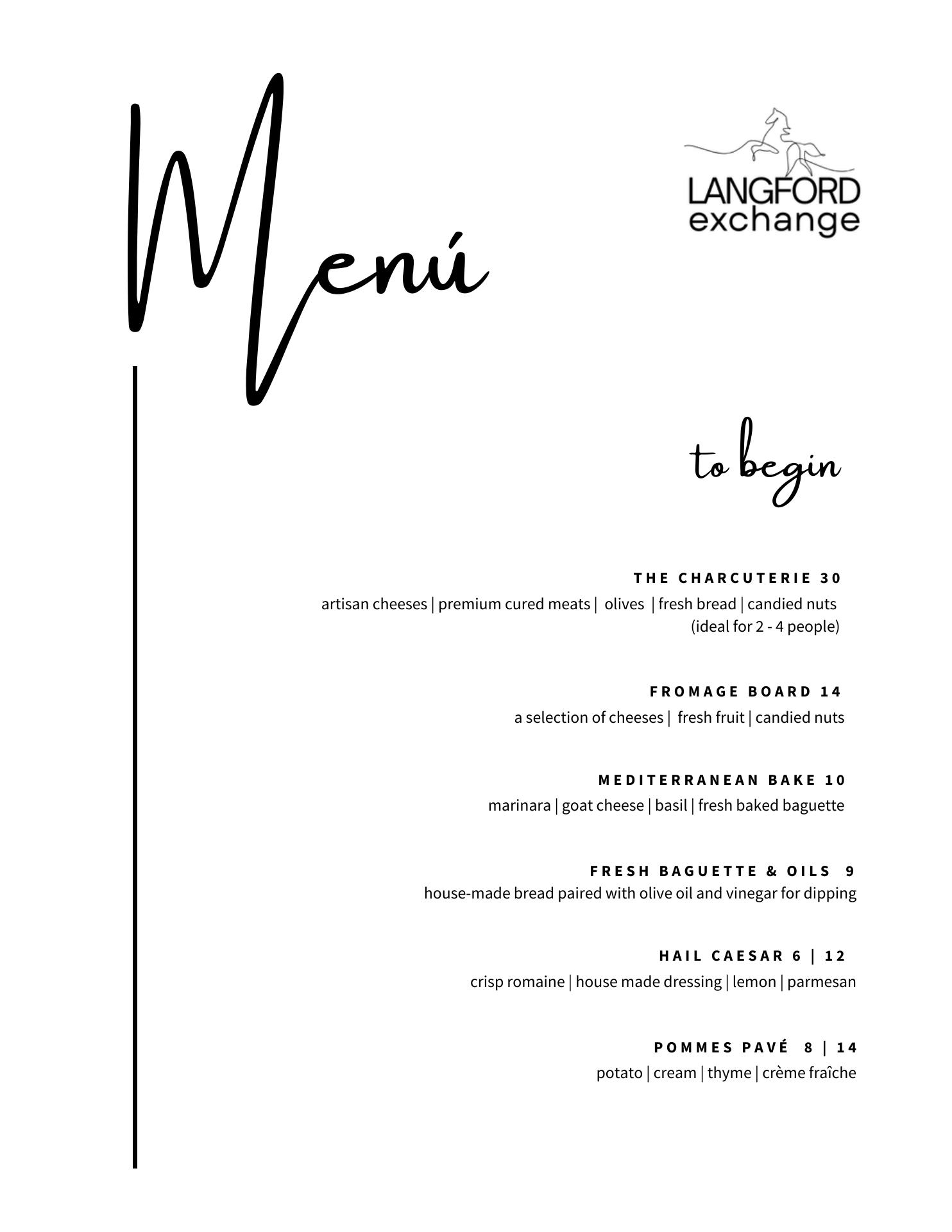 Langford Exchange Menu