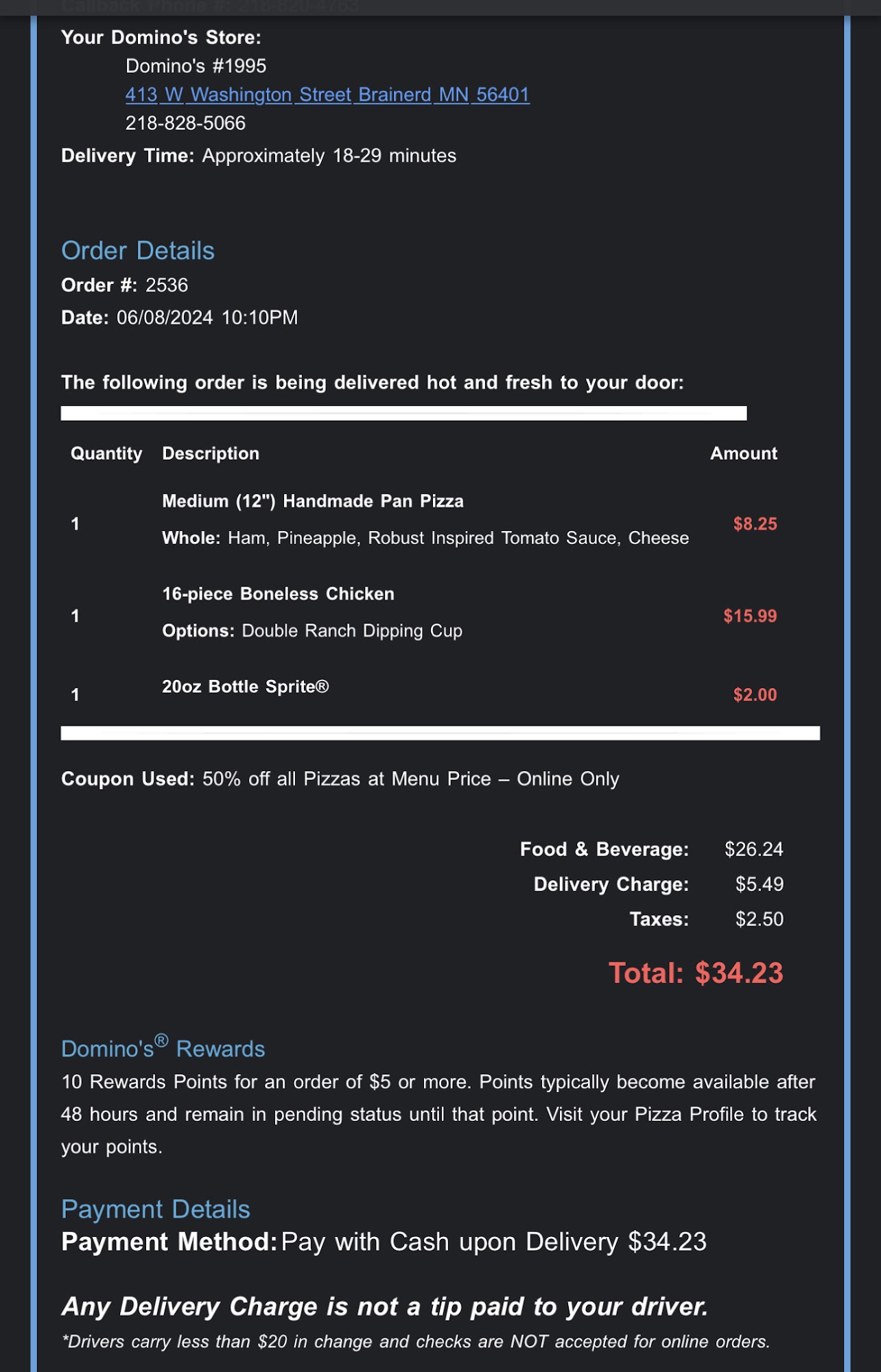 Domino's Pizza Menu