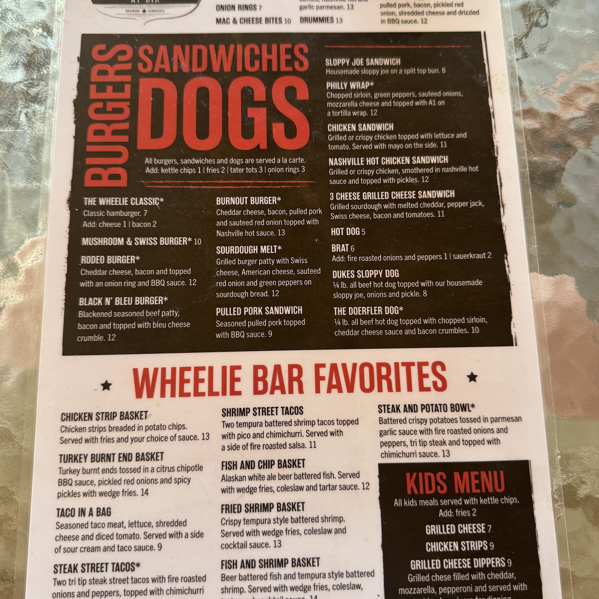 Wheelie Bar Menu