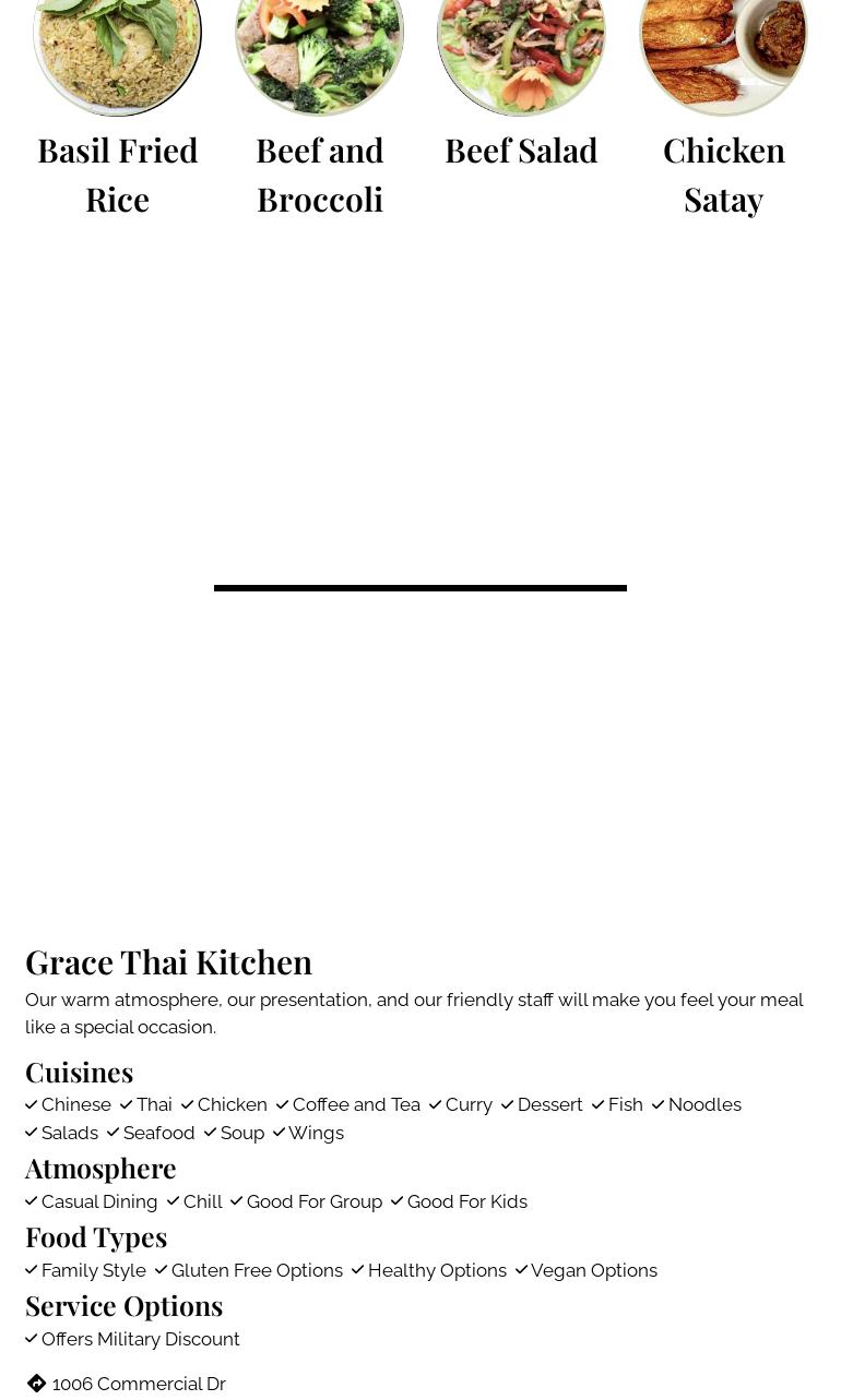 Grace Thai Kitchen Menu