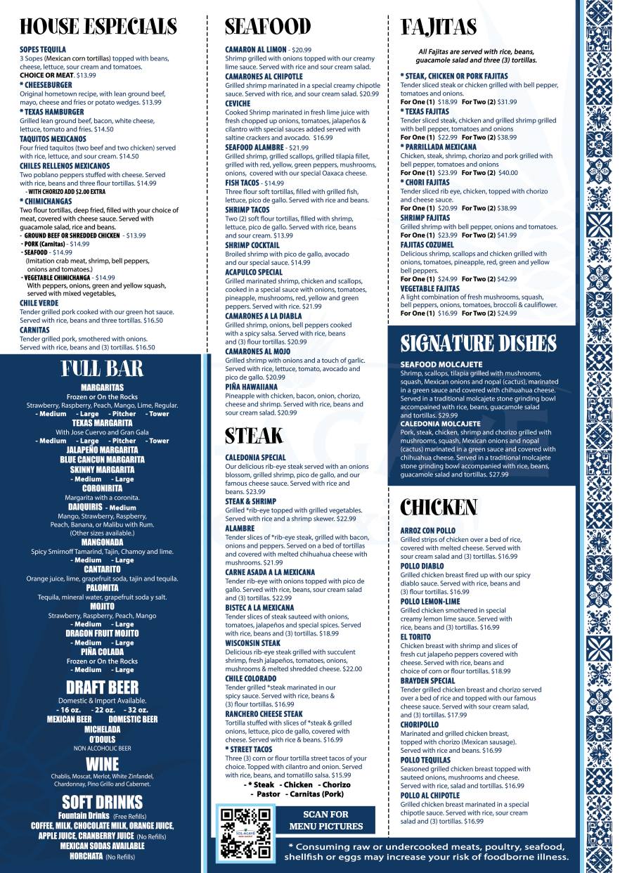 Sol Agave Menu