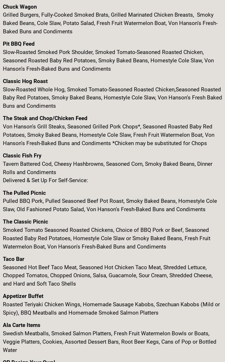 Von Hanson's Meats Menu