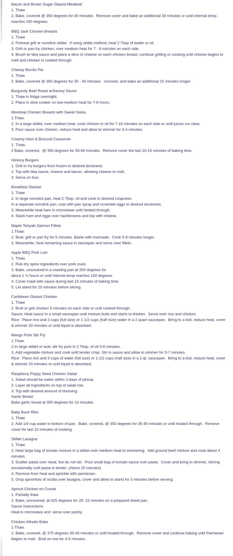 My Dinner Connection Menu