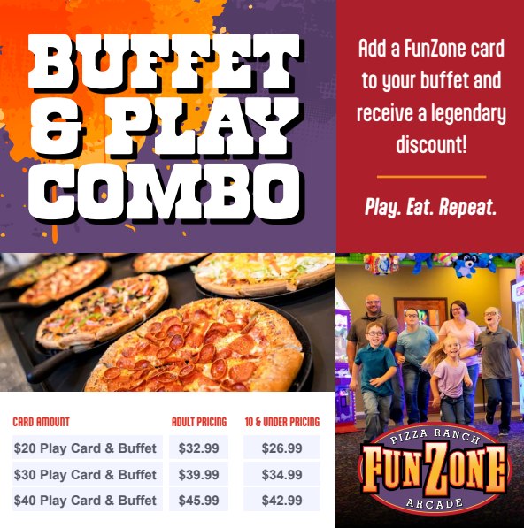 Pizza Ranch FunZone Arcade Menu