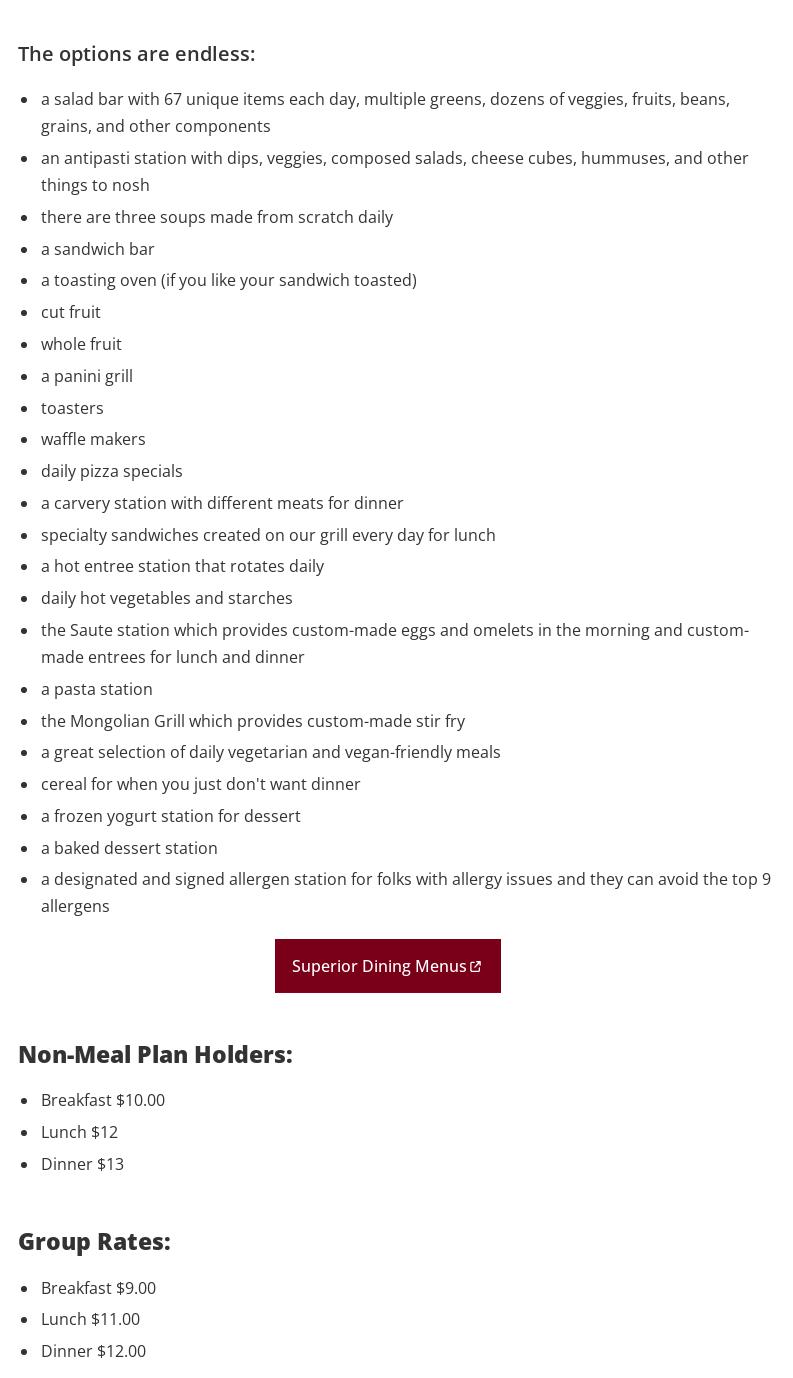 Superior Dining Center - UMD Menu