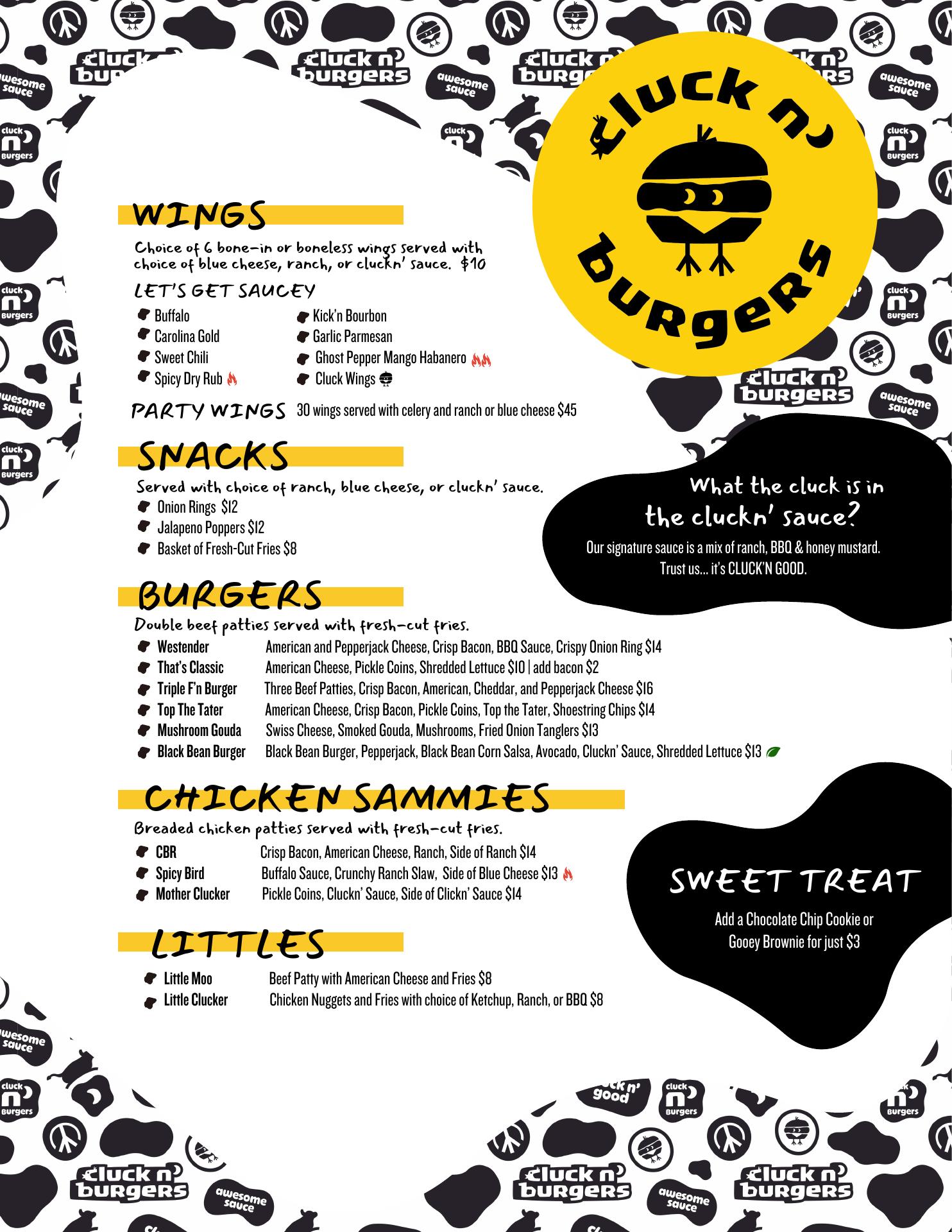 Cluck n' Burgers Menu