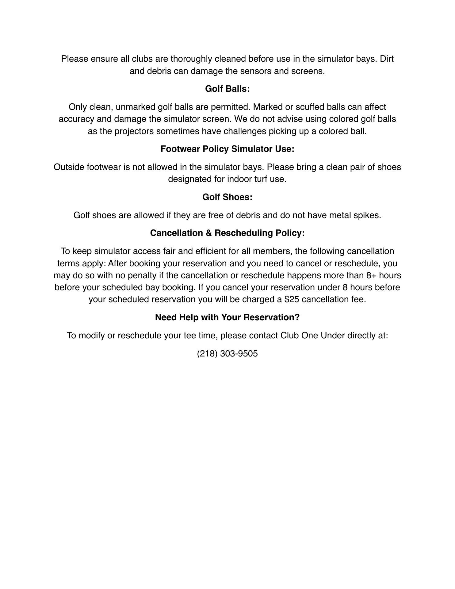 Club One Under Menu