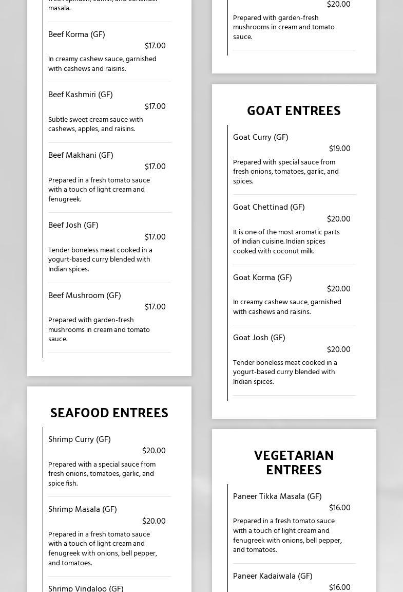 SAFFRON INDIAN GRILL & BAR Menu