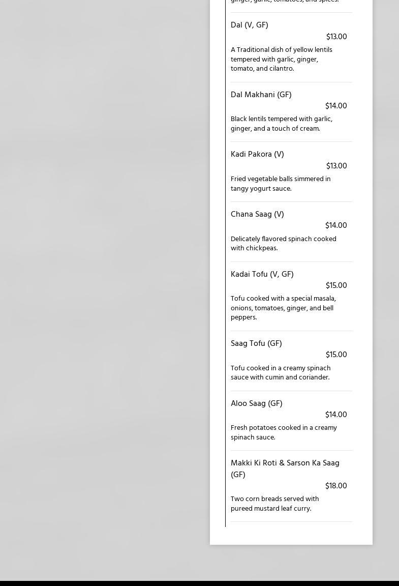 SAFFRON INDIAN GRILL & BAR Menu