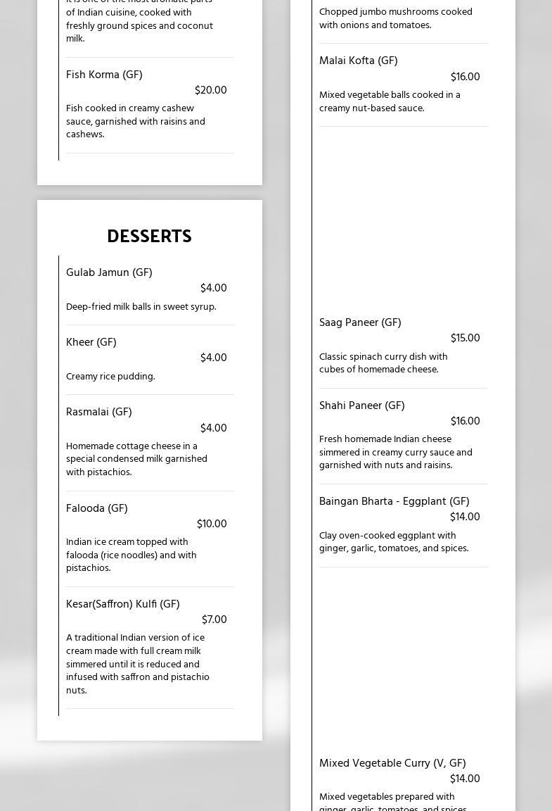 SAFFRON INDIAN GRILL & BAR Menu