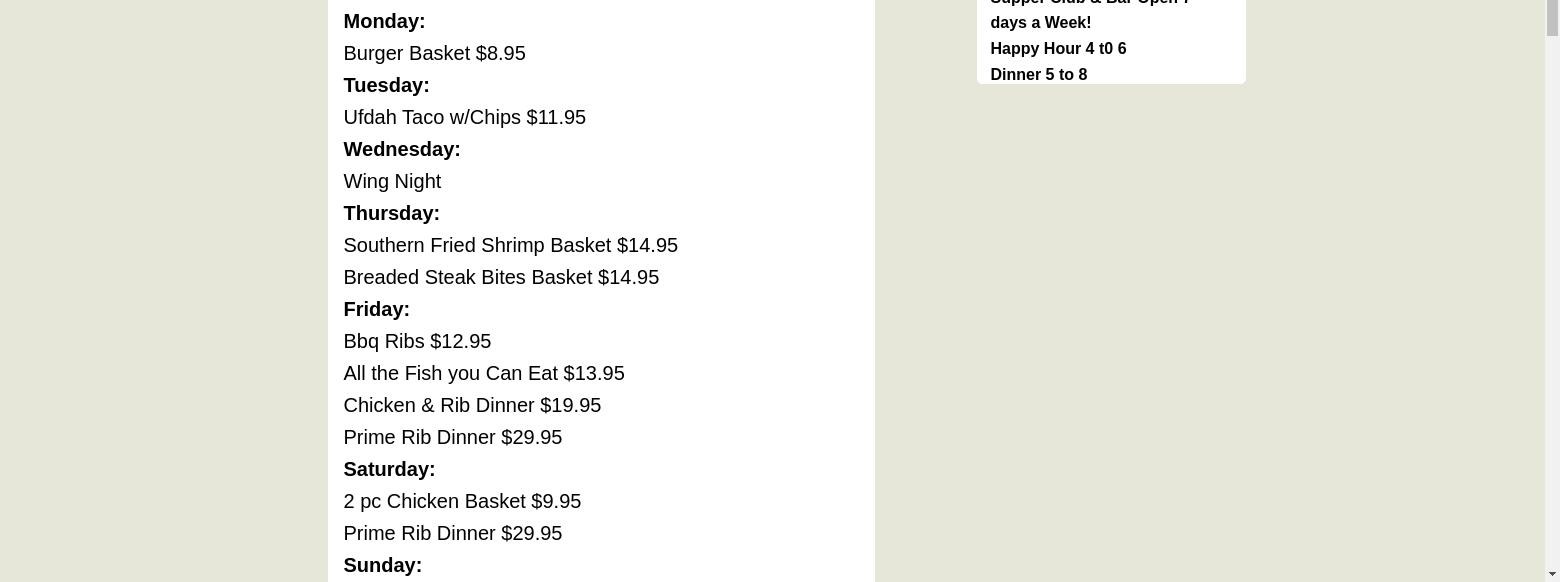 Double Eagle Golf & Grille Menu