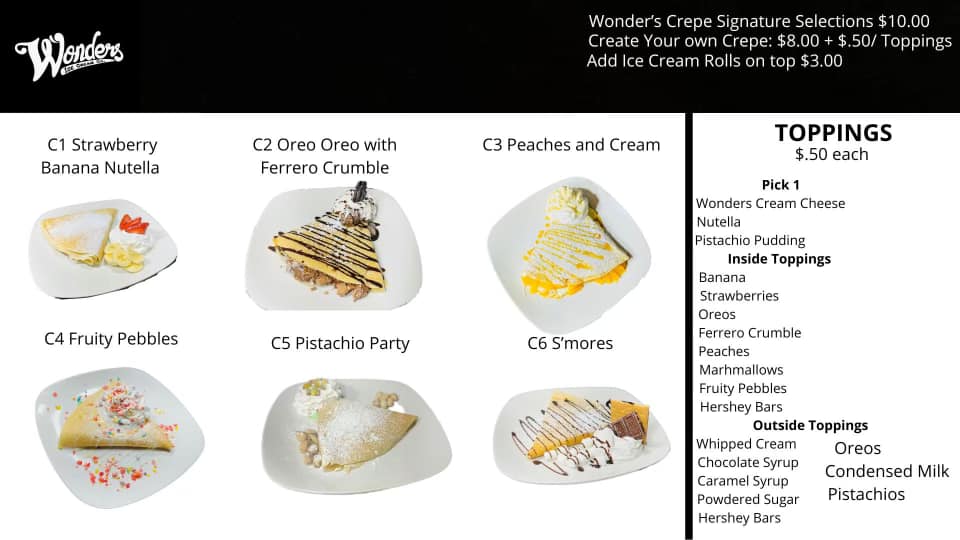 Wonders Ice Cream Menu