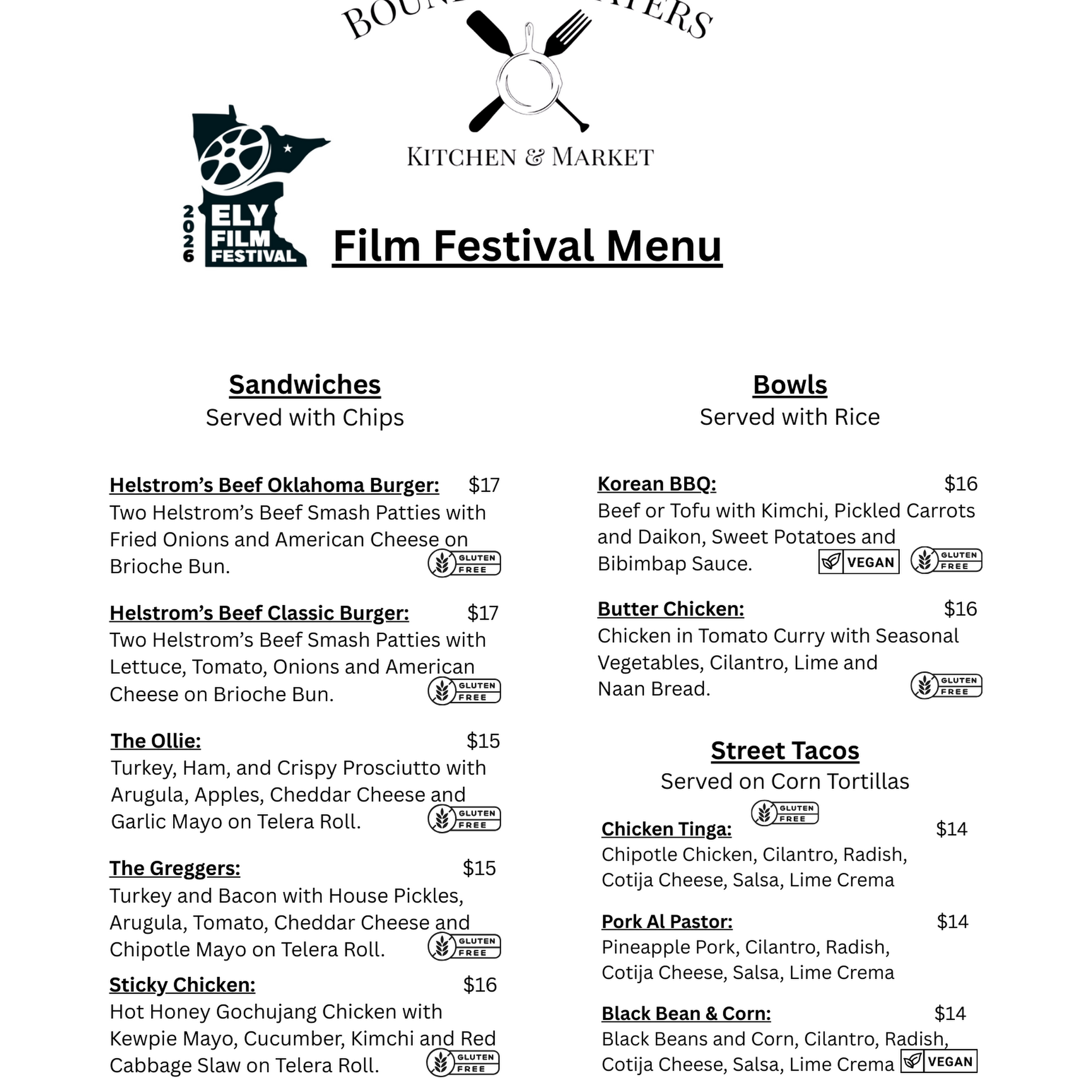 Boundary Waters Kitchen & Market Menu