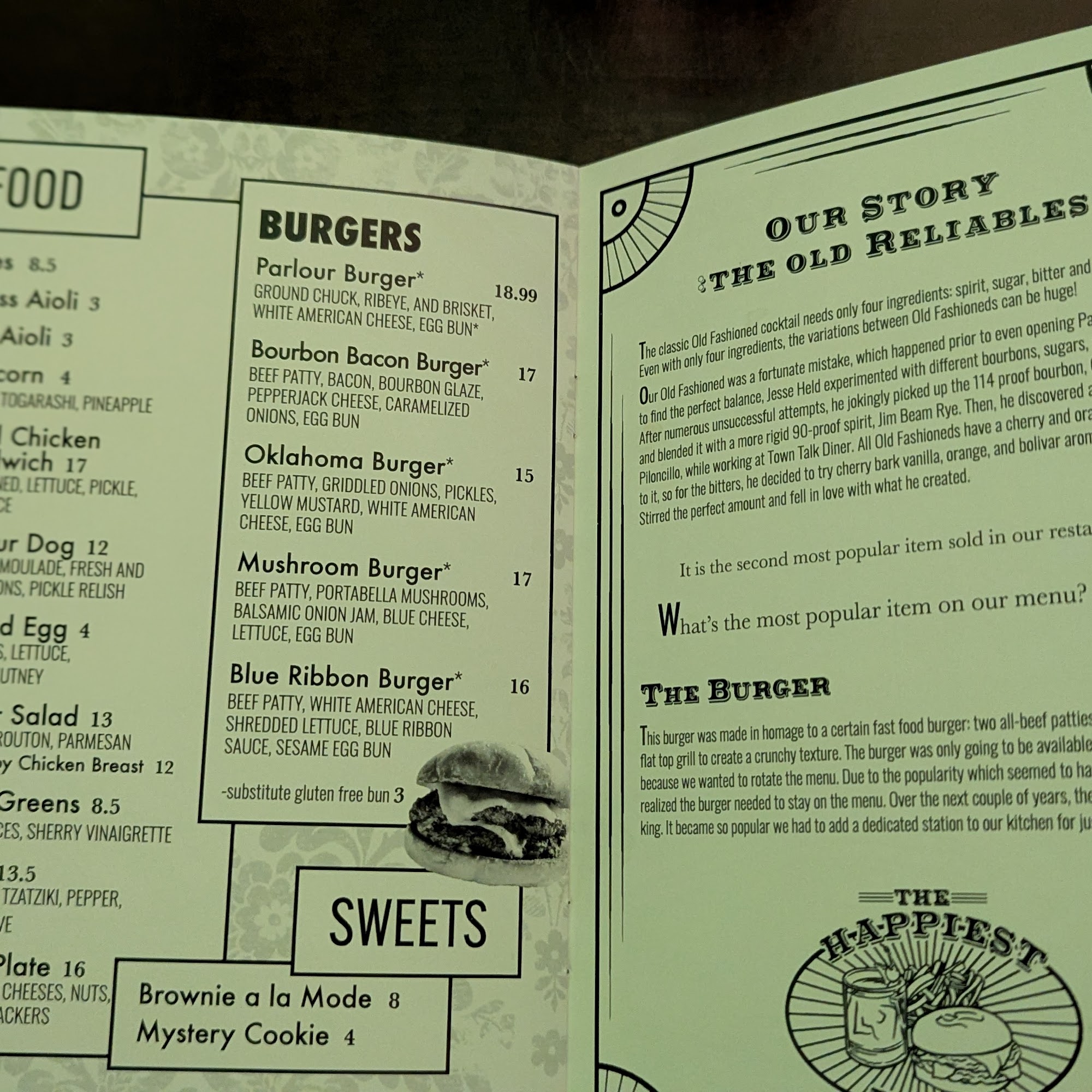 Parlour Excelsior Menu