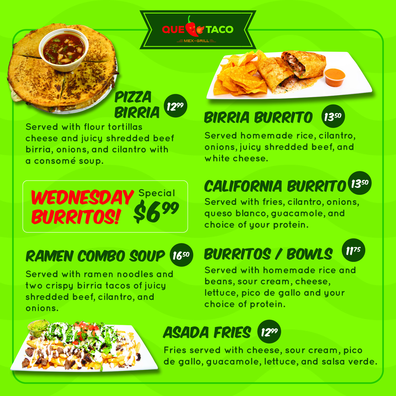 Que Taco Fridley Menu