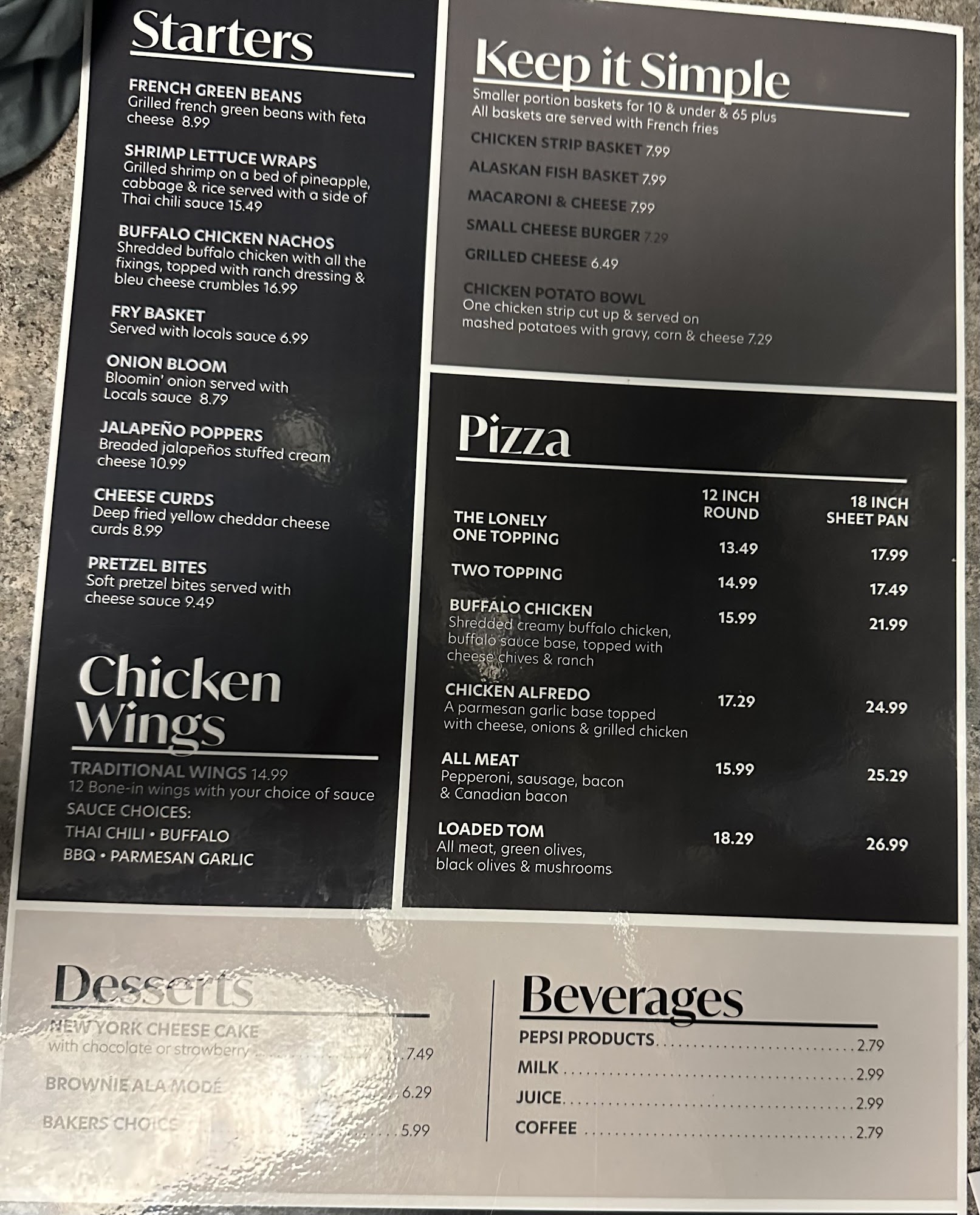 The Locals Grill and Tavern Menu