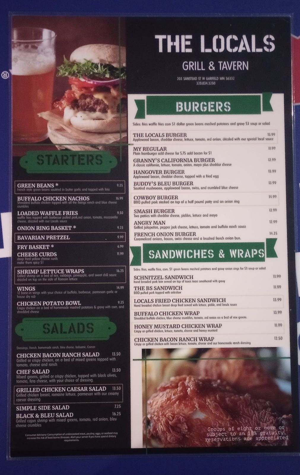 The Locals Grill and Tavern Menu