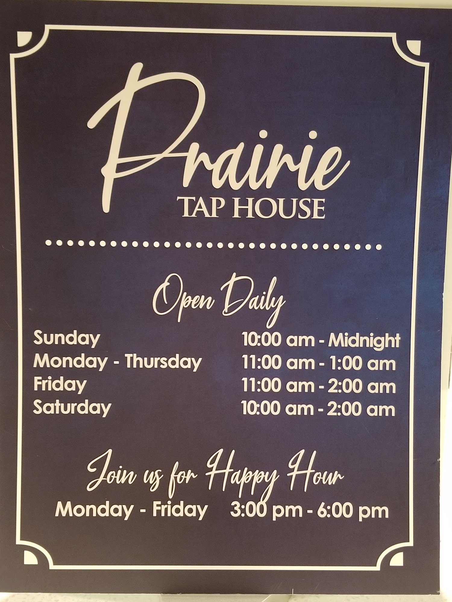 Prairie Tap House Menu