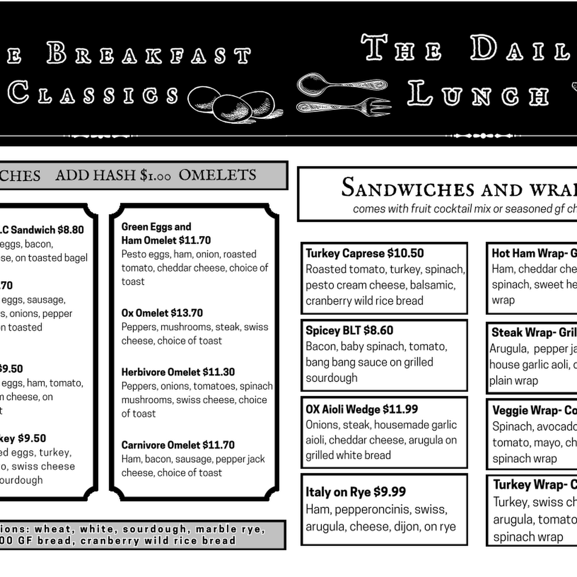 Blue Ox Coffee House Menu