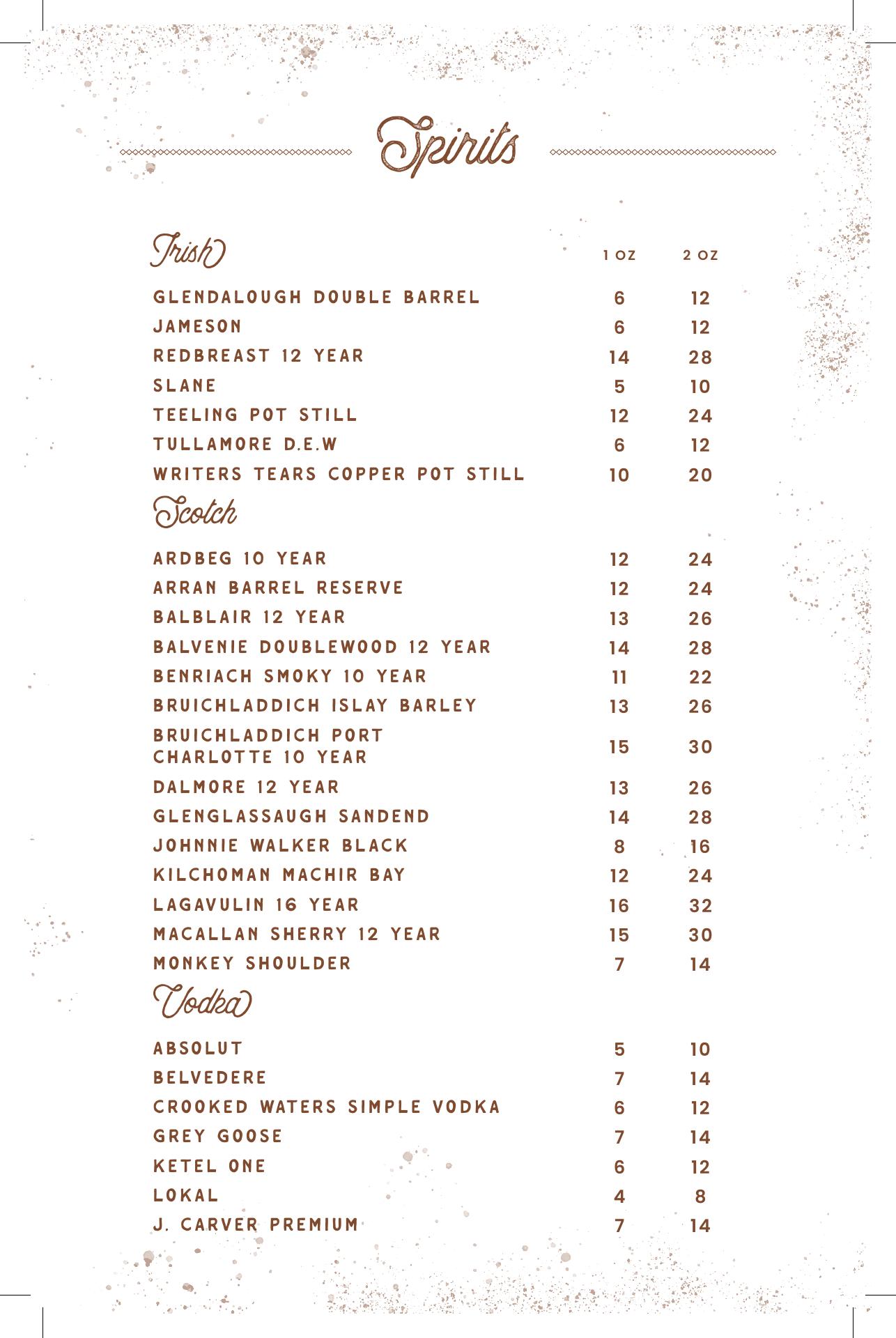 The Farmer's Cellar Menu
