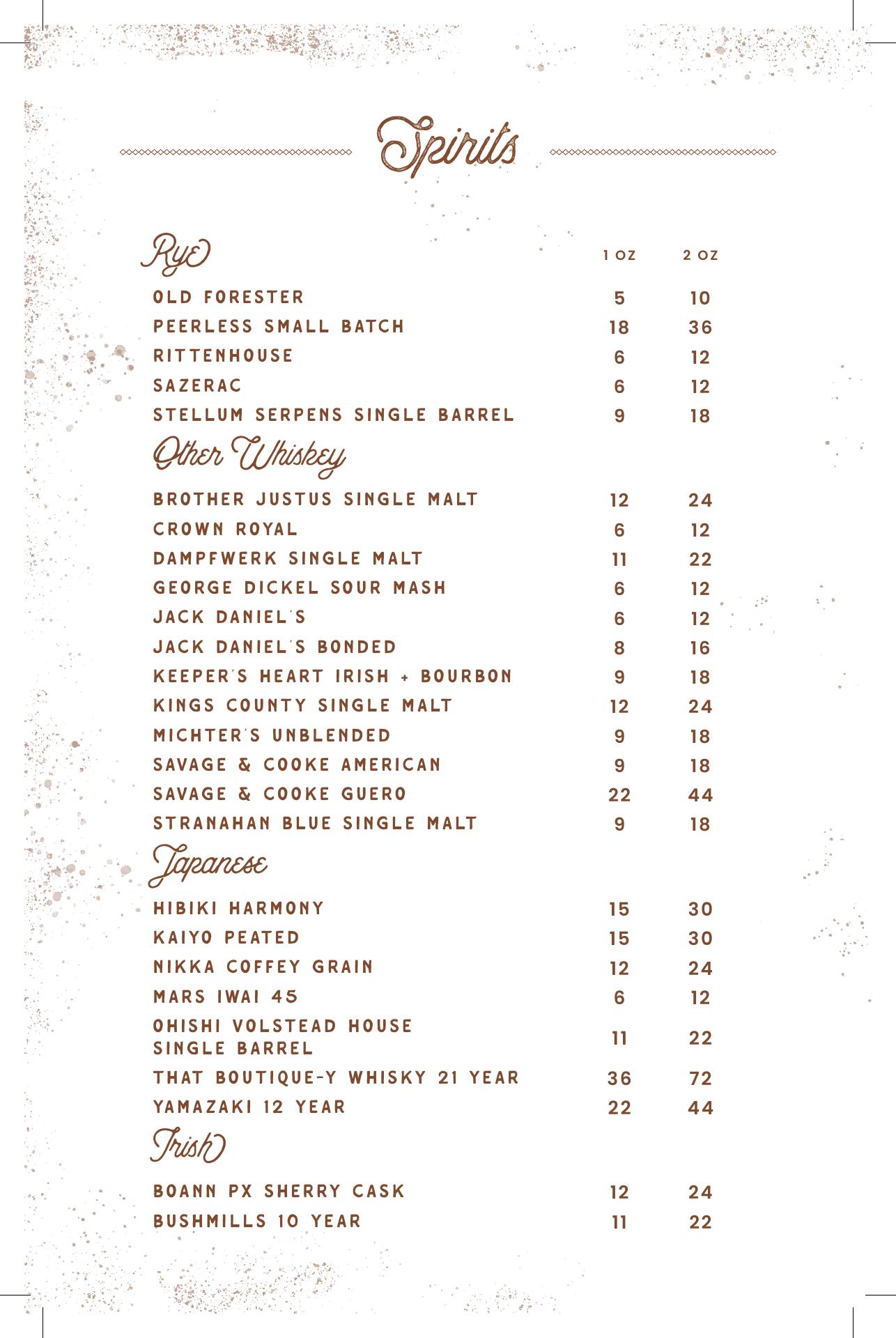 The Farmer's Cellar Menu