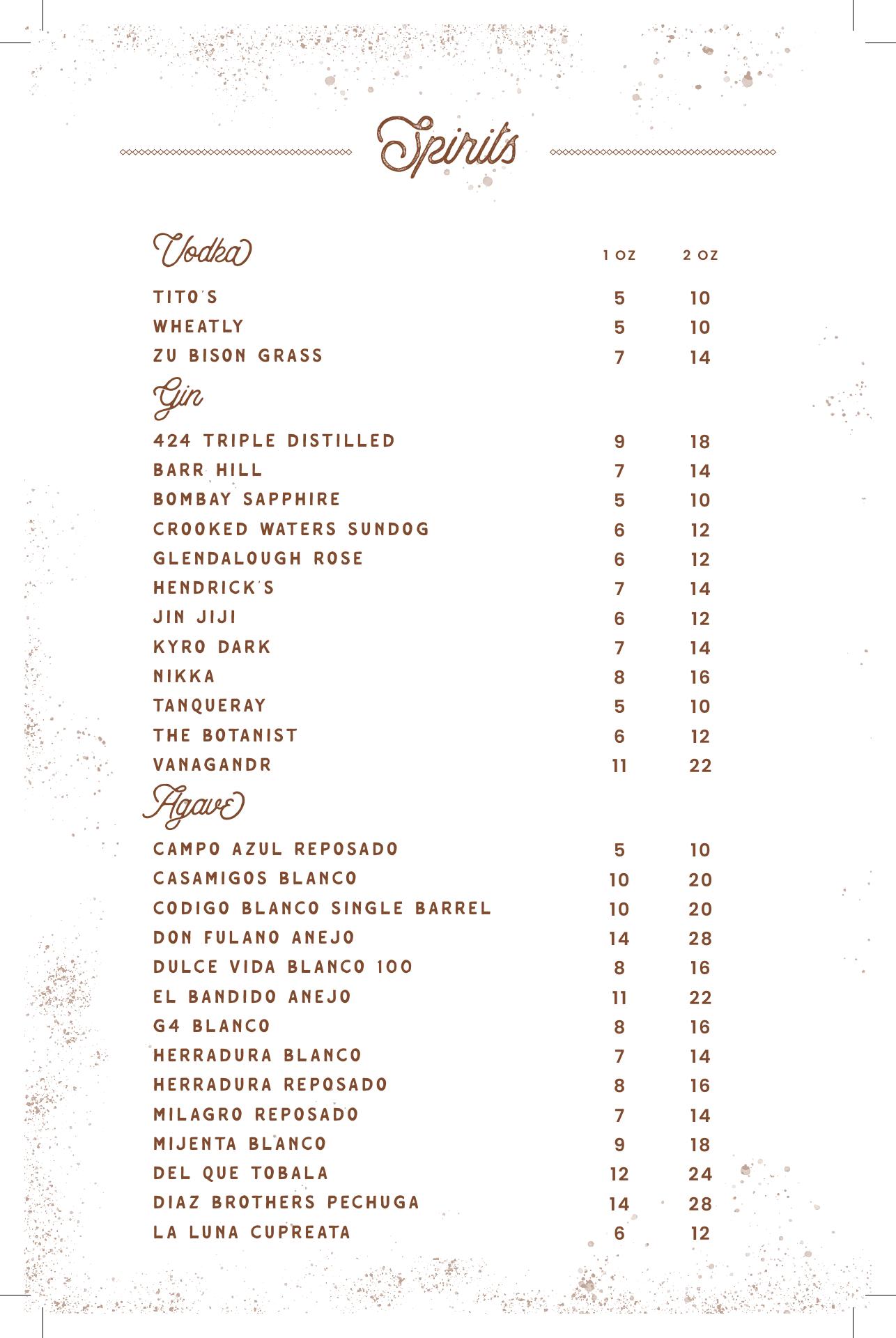 The Farmer's Cellar Menu