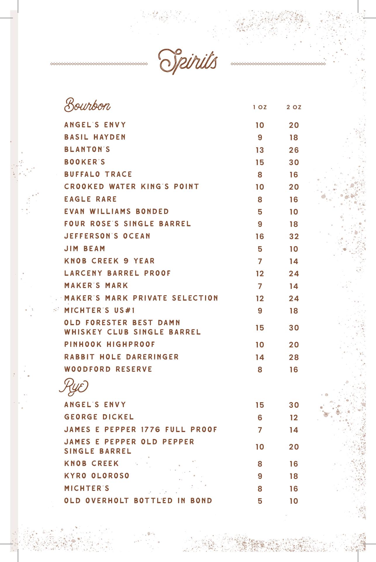 The Farmer's Cellar Menu