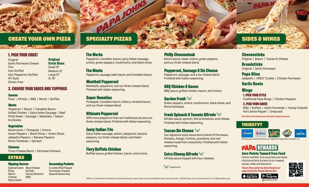 Papa Johns Pizza Menu