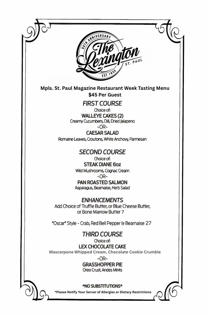 Lexington restaurant, st paul Menu