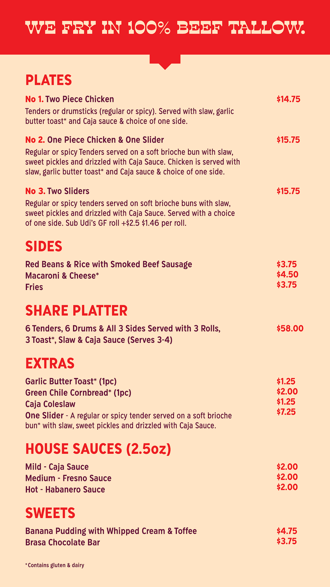 Caja Fried Chicken Menu