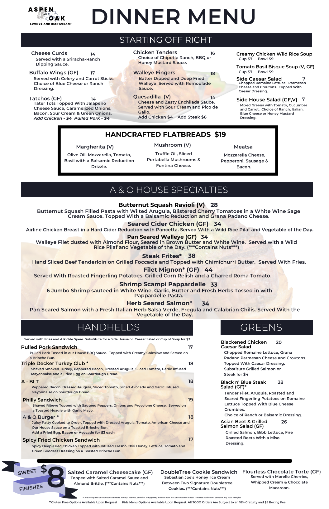 Aspen and Oak Menu
