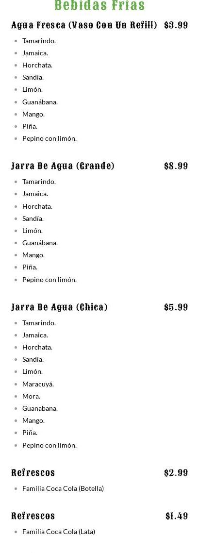 El Unico Sabor Menu
