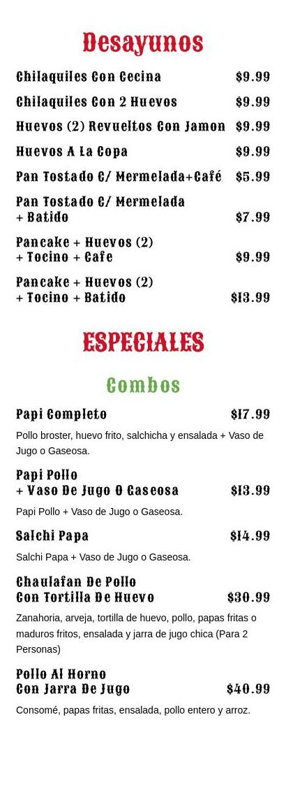 El Unico Sabor Menu