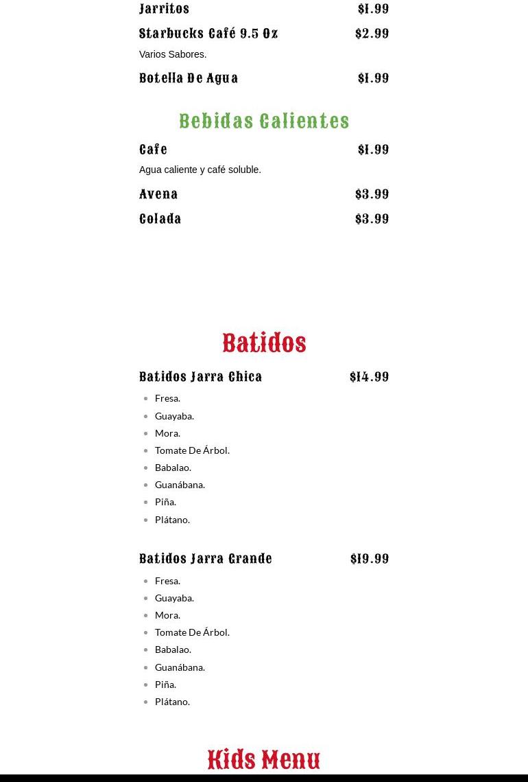 El Unico Sabor Menu