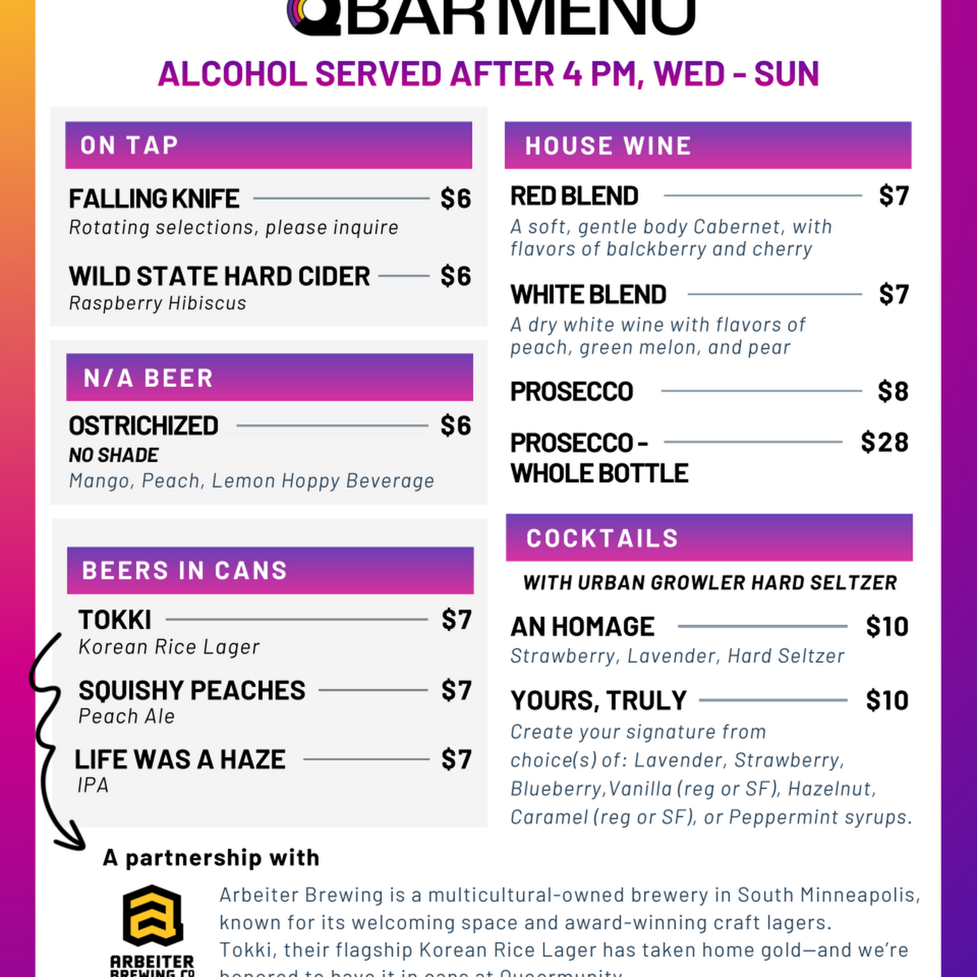 Queermunity MN Menu