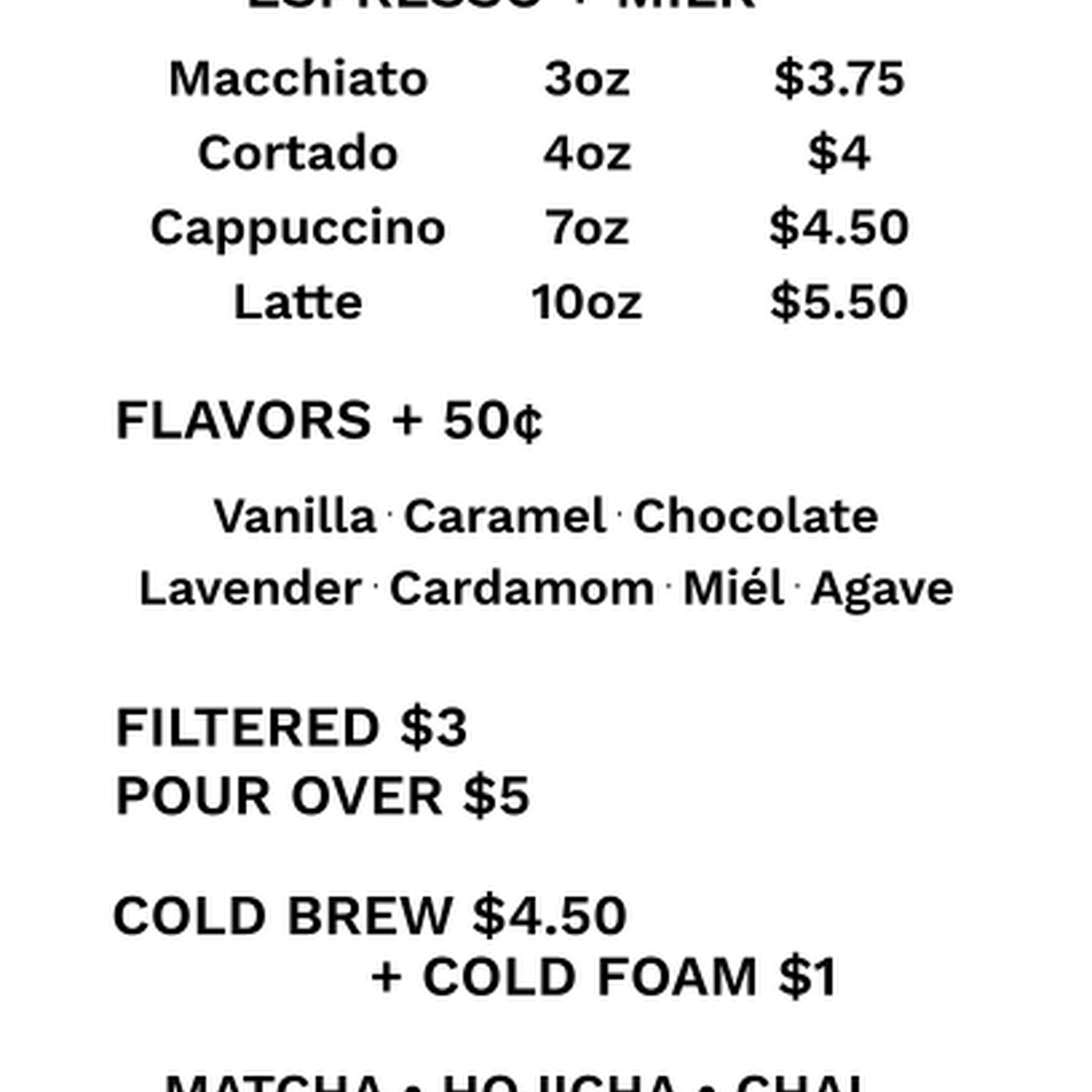Red Coral Coffee Menu