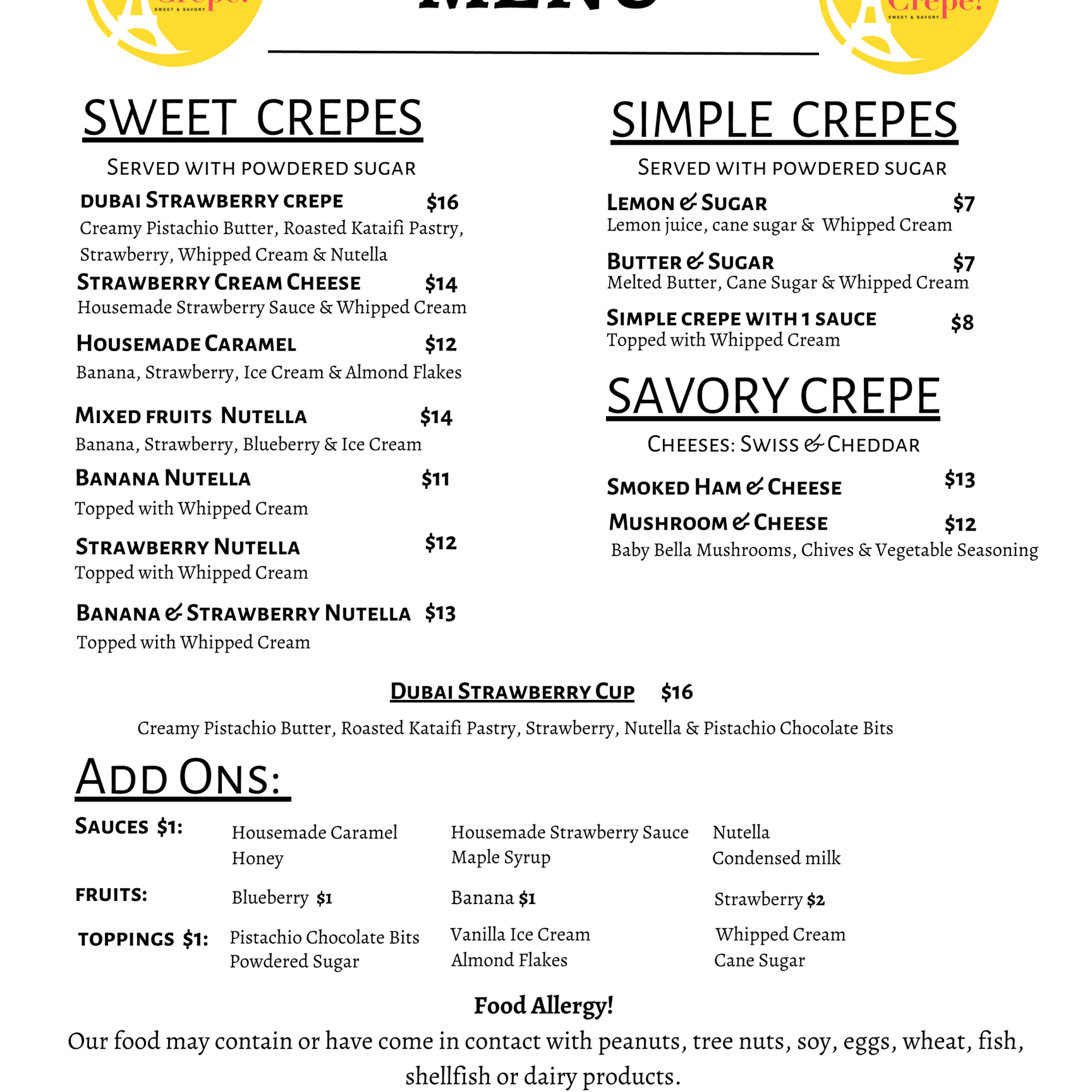 Go Crepe Menu