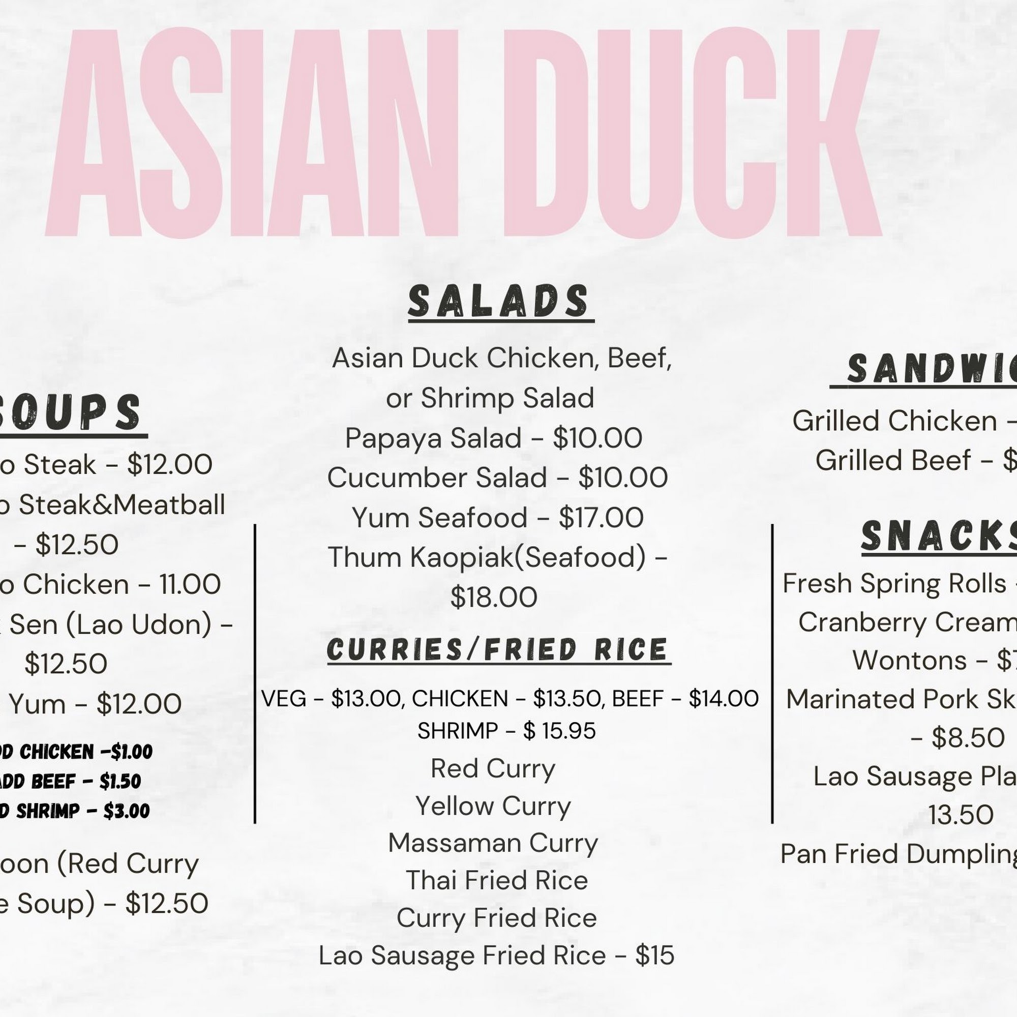 Asian Duck Cafe Menu
