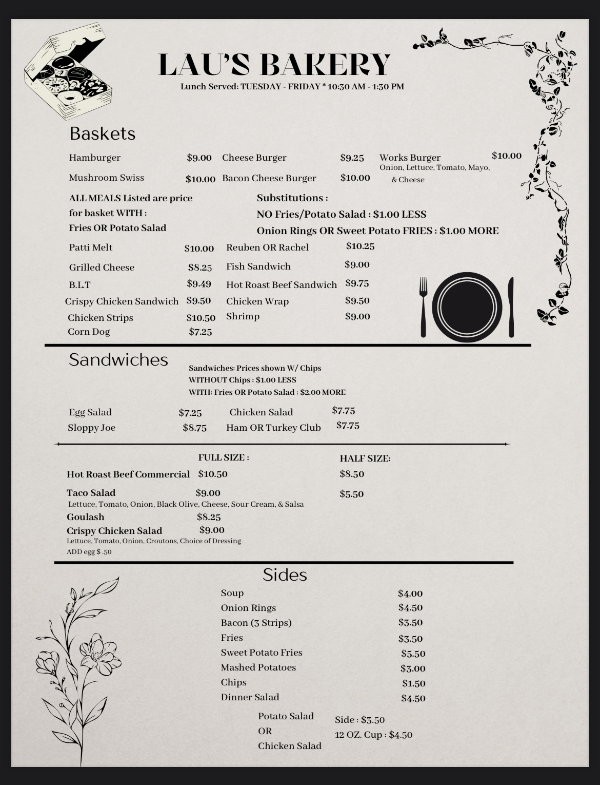 Lau's Czech Bakery Menu