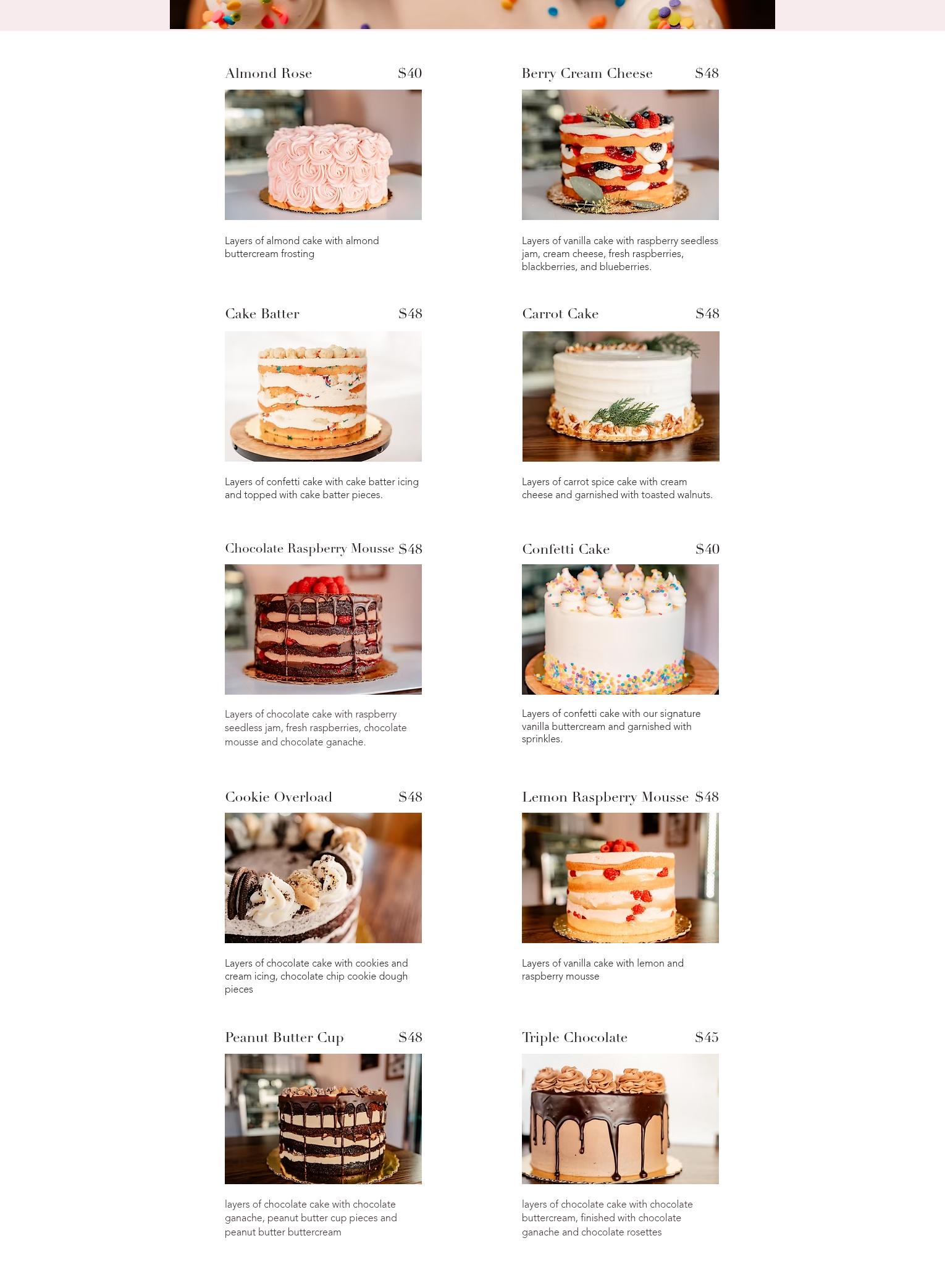 Sugar Rose Bakeshop Menu