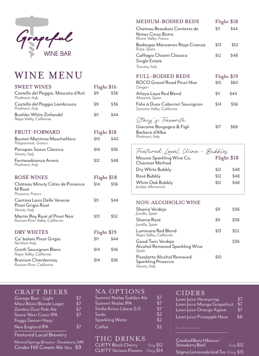 Grapeful Wine Bar Menu