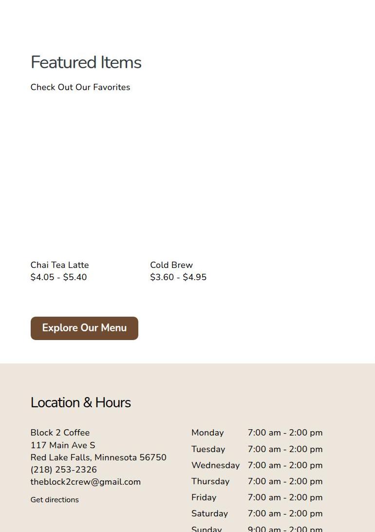 Block 2 Coffee Menu