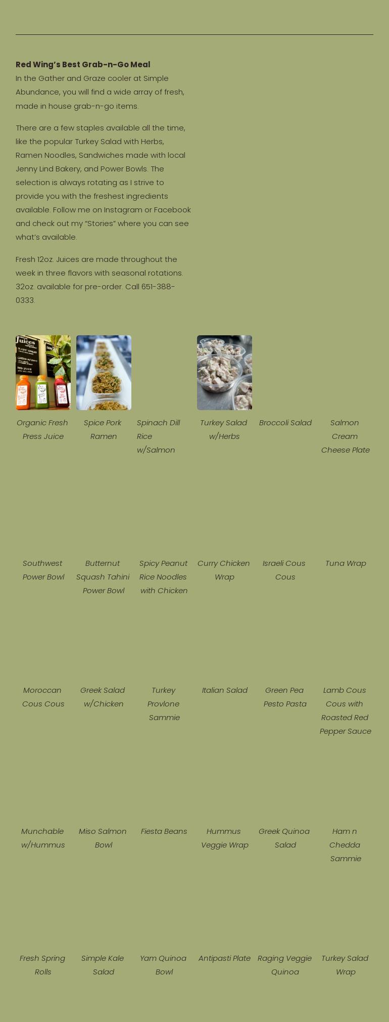 Gather and Graze Kitchen Menu