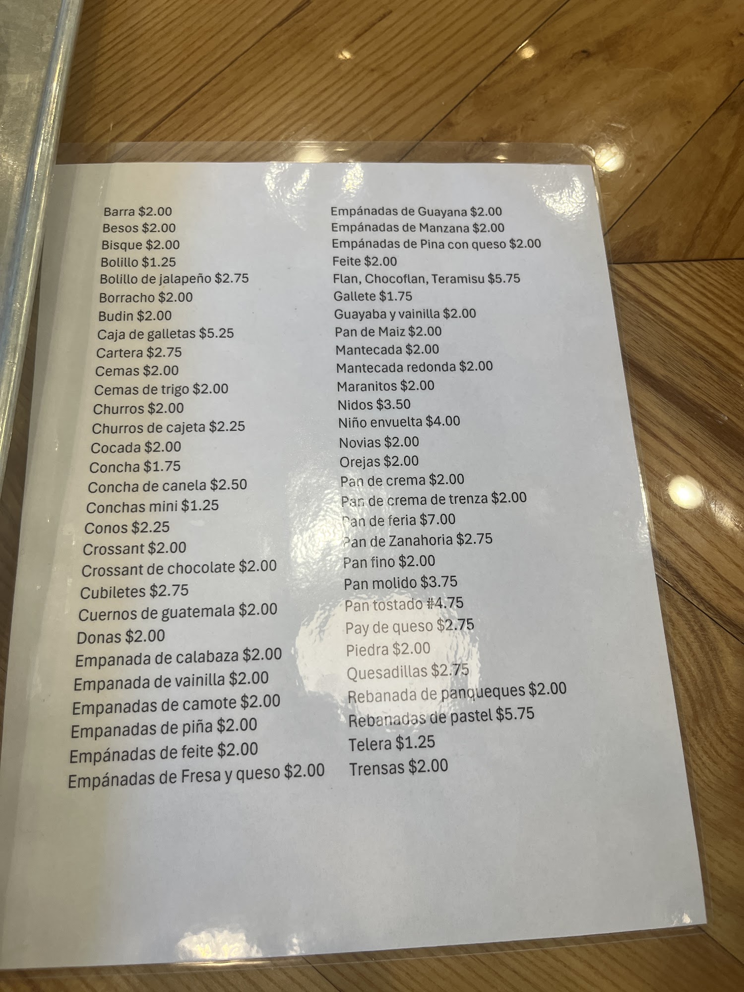 Don Panchos Bakery Menu