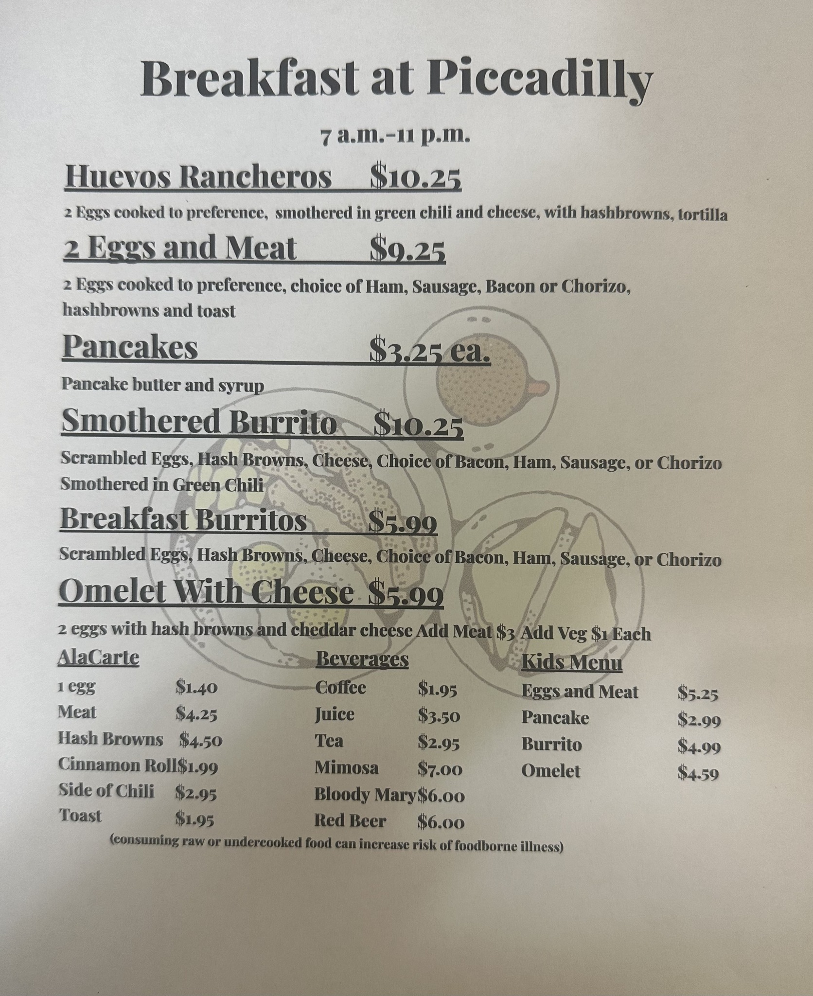 Piccadilly Circus Pizza Menu