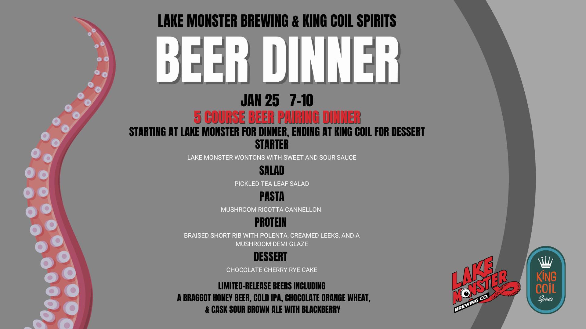 Lake Monster Brewing Company Menu