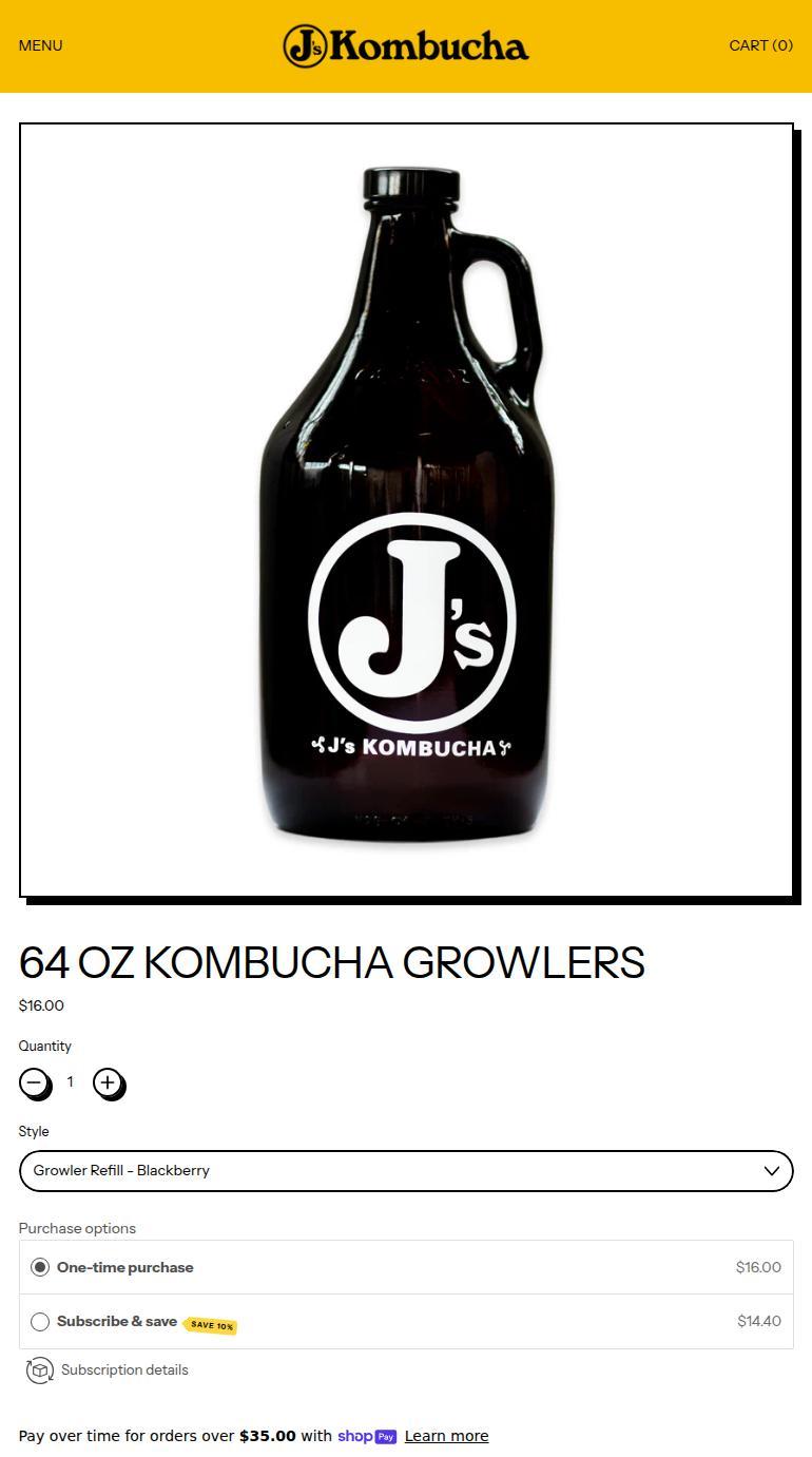 J's Kombucha Menu