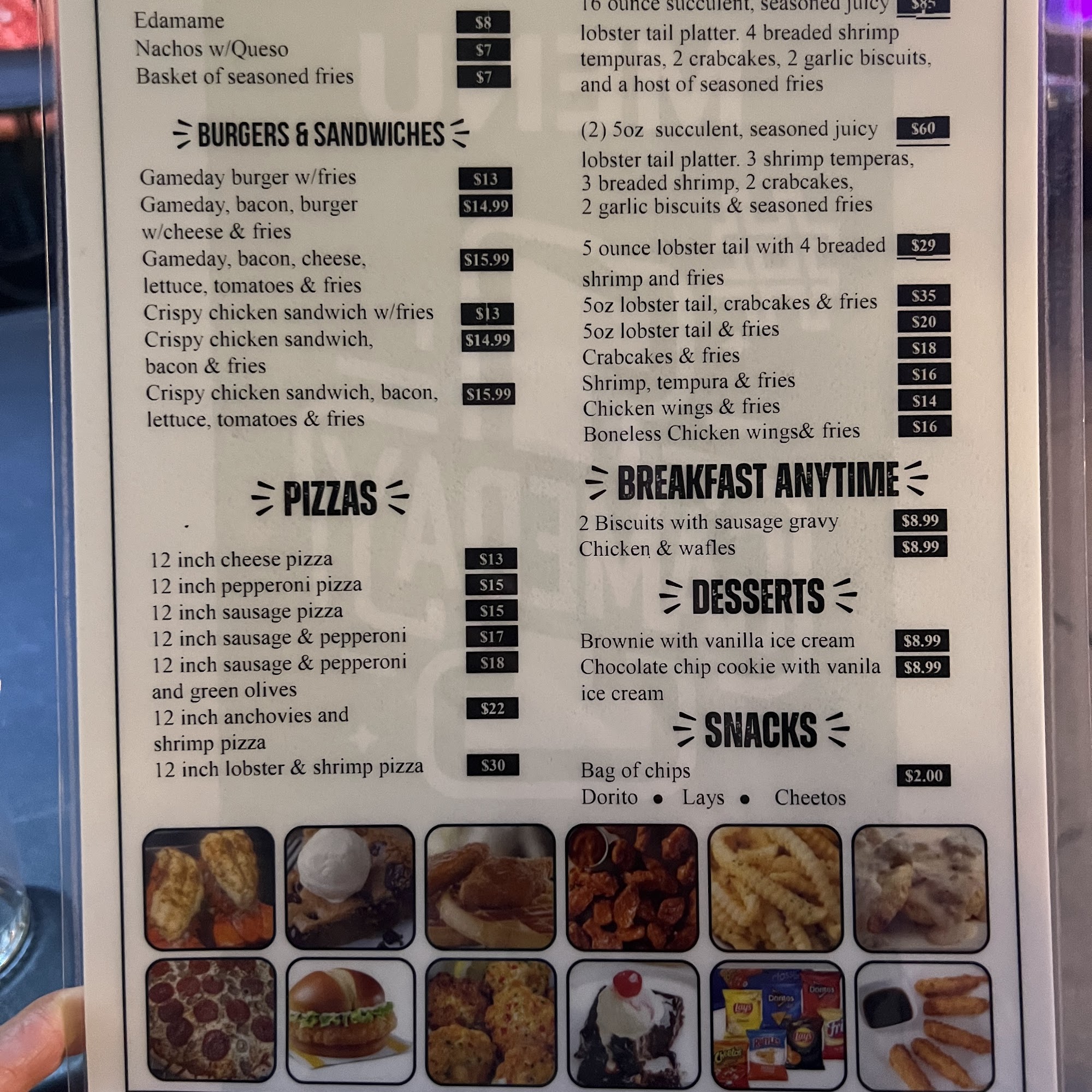 #1Gameday Menu